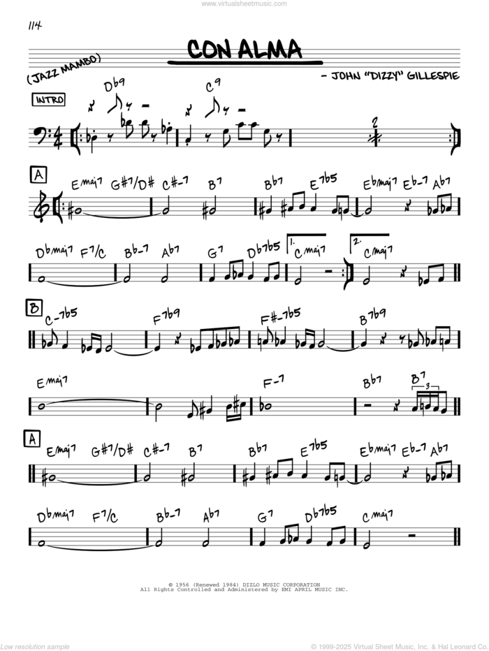 Con Alma sheet music for voice and other instruments (in C) by Dizzy Gillespie, intermediate skill level