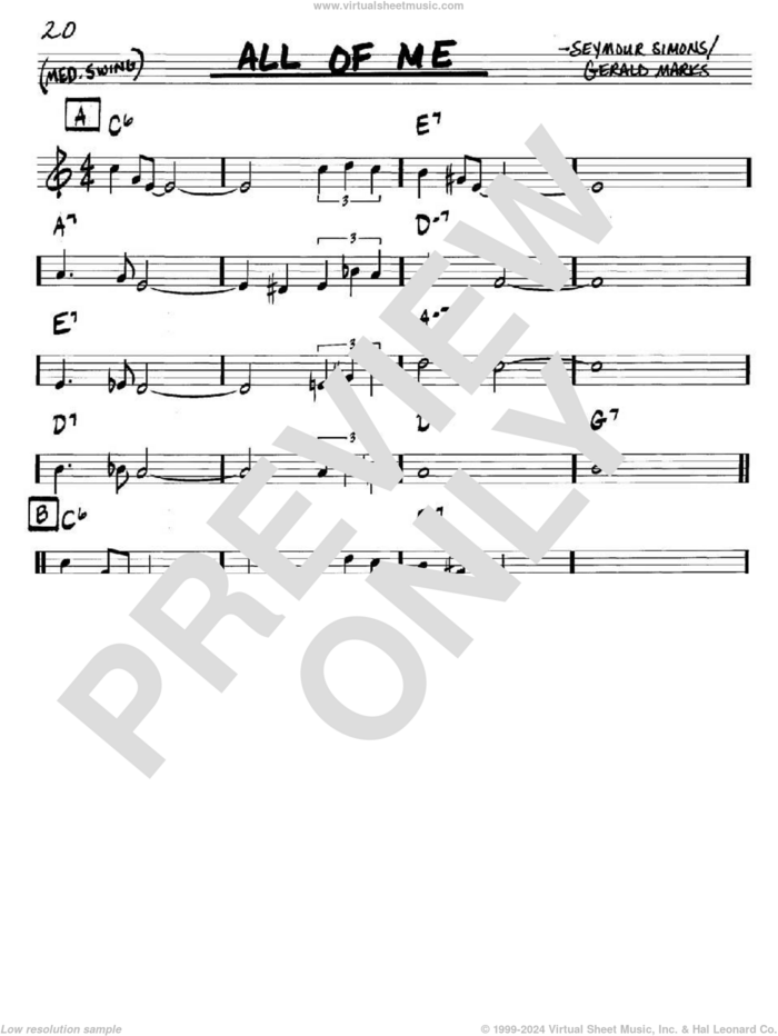 All Of Me sheet music for voice and other instruments (in C) by Louis Armstrong, Frank Sinatra, Willie Nelson, Gerald Marks and Seymour Simons, intermediate skill level