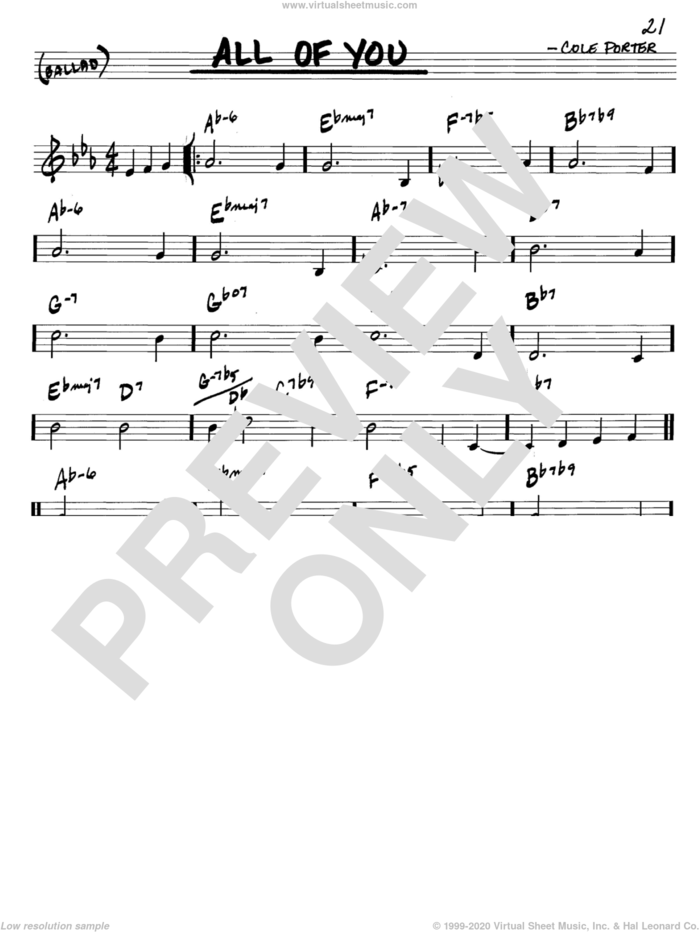 All Of You sheet music for voice and other instruments (in C) by Cole Porter, intermediate skill level