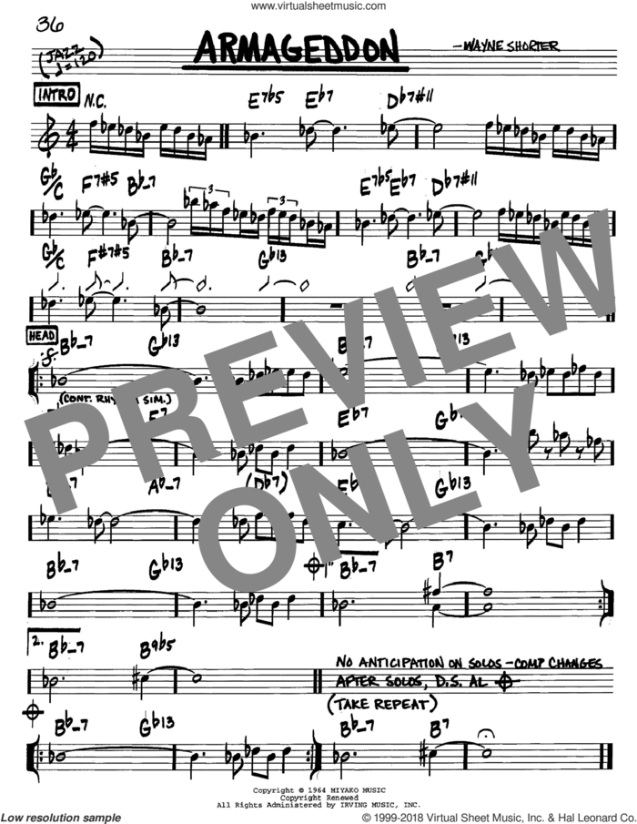 Armageddon sheet music for voice and other instruments (in C) by Wayne Shorter, intermediate skill level