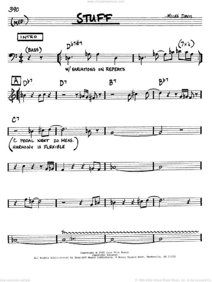 Stuff sheet music for voice and other instruments (in C) by Miles Davis, intermediate skill level