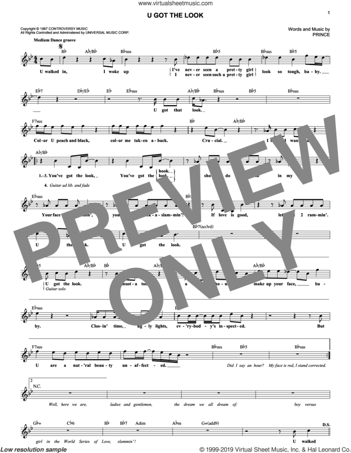 U Got The Look sheet music for voice and other instruments (fake book) by Prince, intermediate skill level