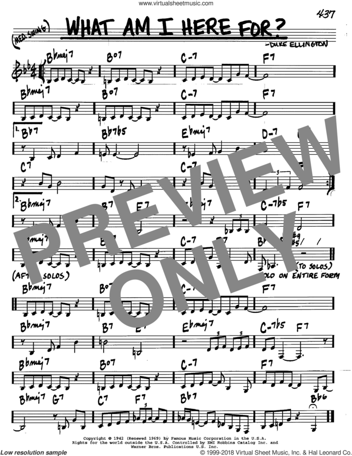 What Am I Here For? sheet music for voice and other instruments (in C) by Duke Ellington, intermediate skill level