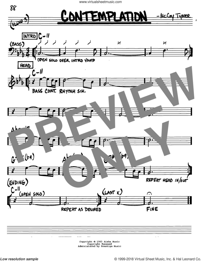 Contemplation sheet music for voice and other instruments (in C) by McCoy Tyner, intermediate skill level
