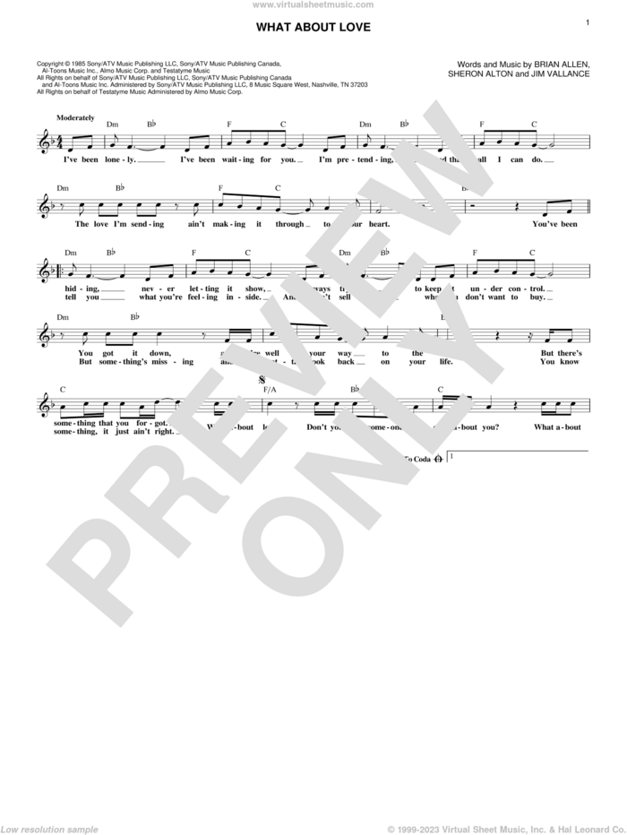 What About Love? sheet music for voice and other instruments (fake book) by Heart, Brian Allen, Jim Vallance and Sheron Alton, intermediate skill level