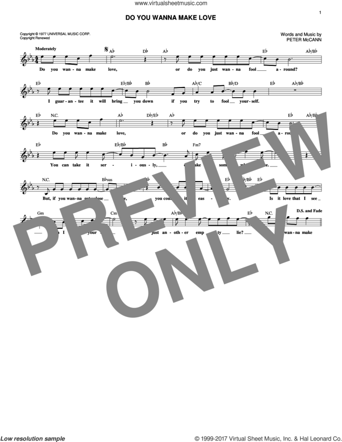 Do You Wanna Make Love sheet music for voice and other instruments (fake book) by Peter McCann, intermediate skill level