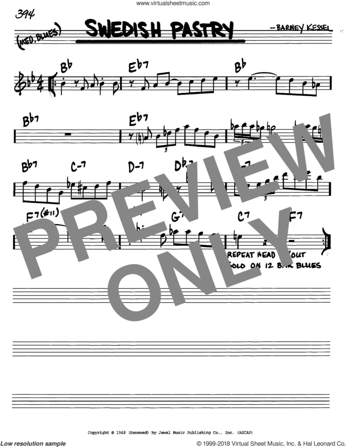 Swedish Pastry sheet music for voice and other instruments (in C) by Barney Kessel, intermediate skill level