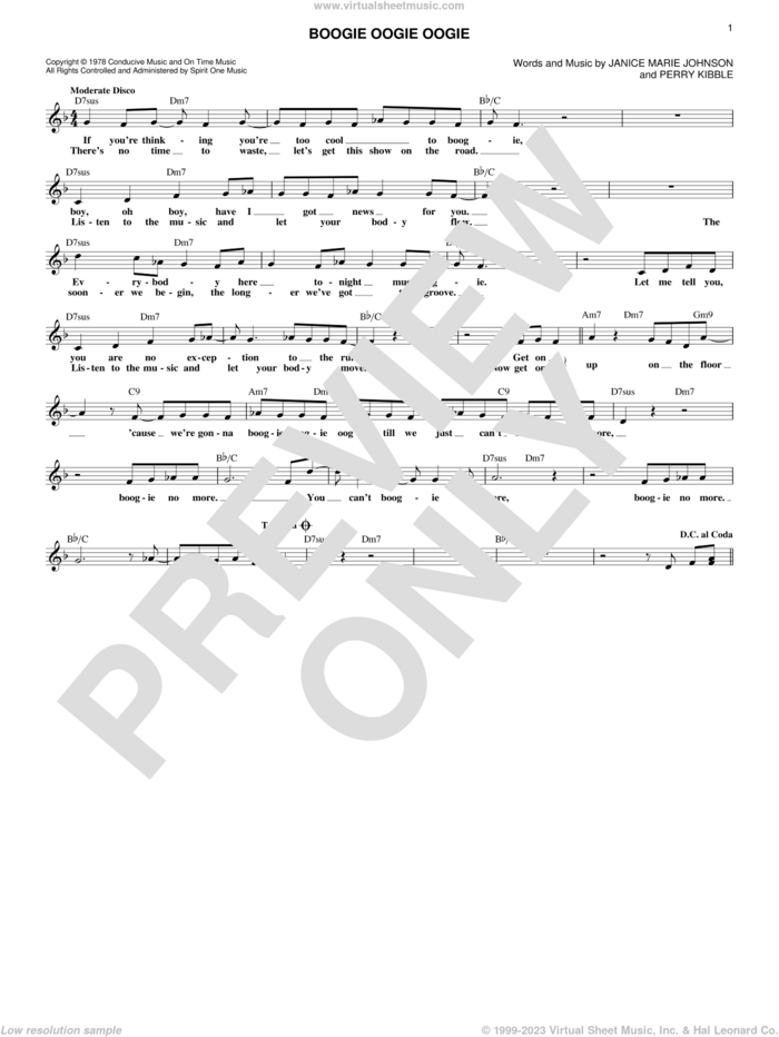 Boogie Oogie Oogie sheet music for voice and other instruments (fake book) by A Taste Of Honey, Janice Marie Johnson and Perry Kibble, intermediate skill level