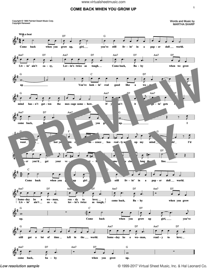 Come Back When You Grow Up sheet music for voice and other instruments (fake book) by Martha Sharp, intermediate skill level