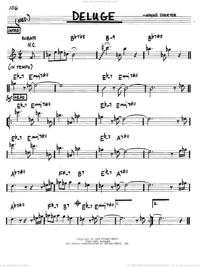 Deluge sheet music for voice and other instruments (in C) by Wayne Shorter, intermediate skill level