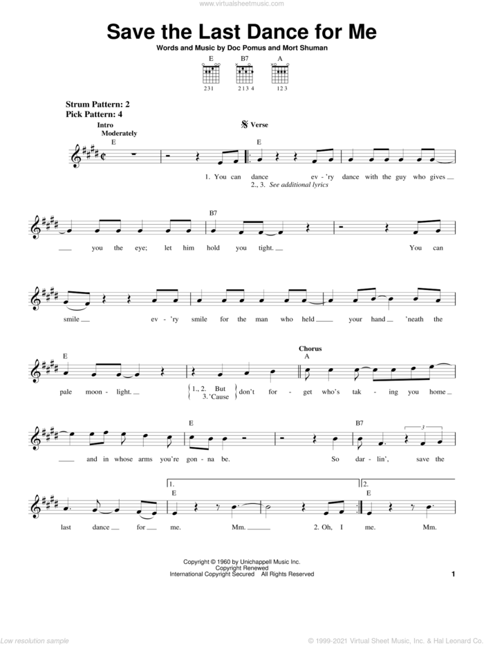 Save The Last Dance For Me sheet music for guitar solo (chords) by The Drifters, Doc Pomus, Jerome Pomus and Mort Shuman, easy guitar (chords)