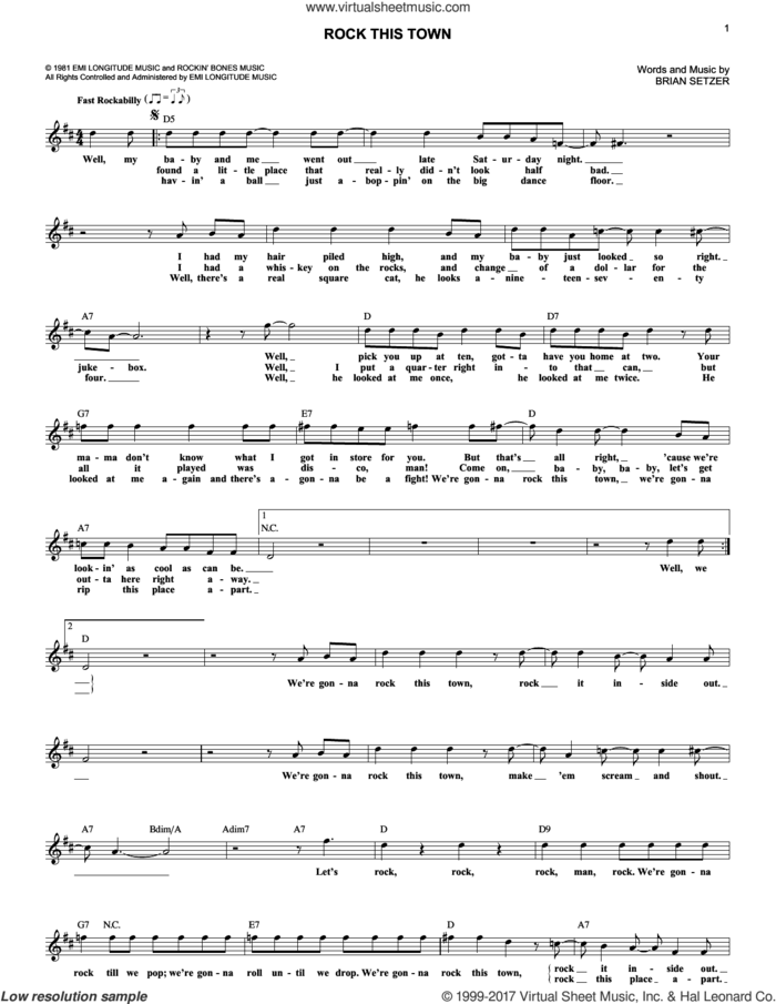 Rock This Town sheet music for voice and other instruments (fake book) by Stray Cats and Brian Setzer, intermediate skill level