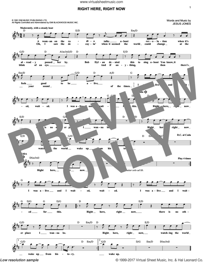 Right Here, Right Now sheet music for voice and other instruments (fake book) by Jesus Jones, intermediate skill level
