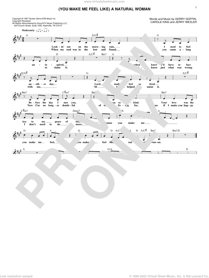 (You Make Me Feel Like) A Natural Woman sheet music for voice and other instruments (fake book) by Aretha Franklin, Gerry Goffin and Jerry Wexler, wedding score, intermediate skill level