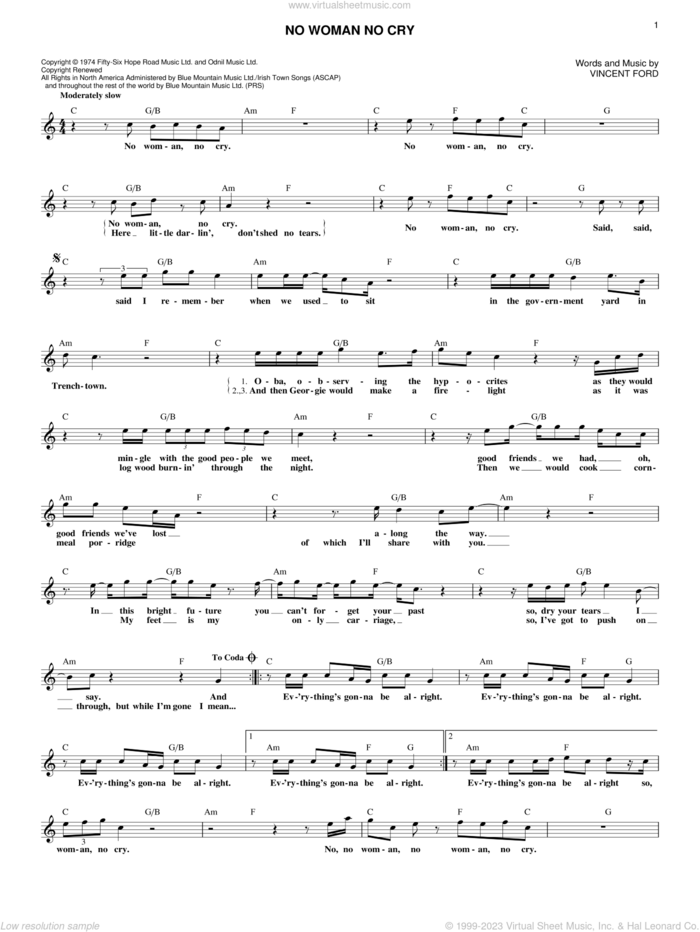 No Woman, No Cry sheet music for flute solo (PDF-interactive)