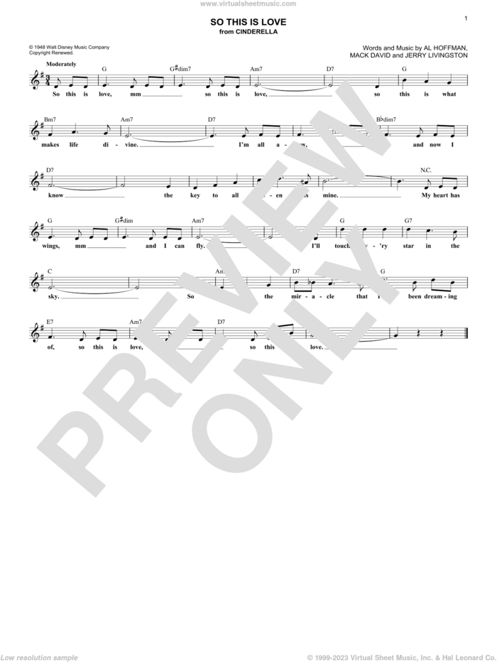 So This Is Love (from Cinderella) sheet music for voice and other instruments (fake book) by Al Hoffman, James Ingram, Jerry Livingston, Mack David and Mack David, Al Hoffman and Jerry Livingston, intermediate skill level