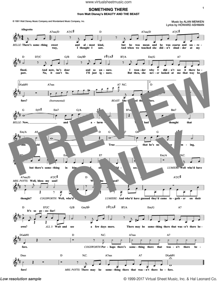 Something There (from Beauty And The Beast) sheet music for voice and other instruments (fake book) by Alan Menken & Howard Ashman, Alan Menken and Howard Ashman, intermediate skill level