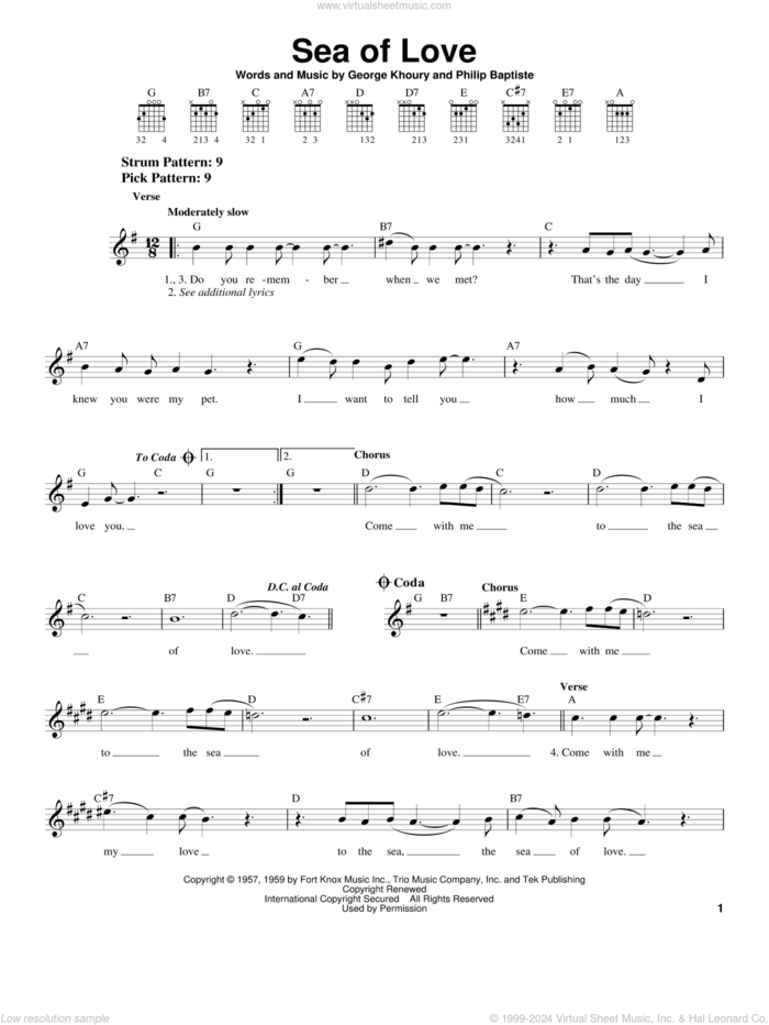 Sea Of Love sheet music for guitar solo (chords) by Phil Phillips, George Khoury and Phil Baptiste, easy guitar (chords)