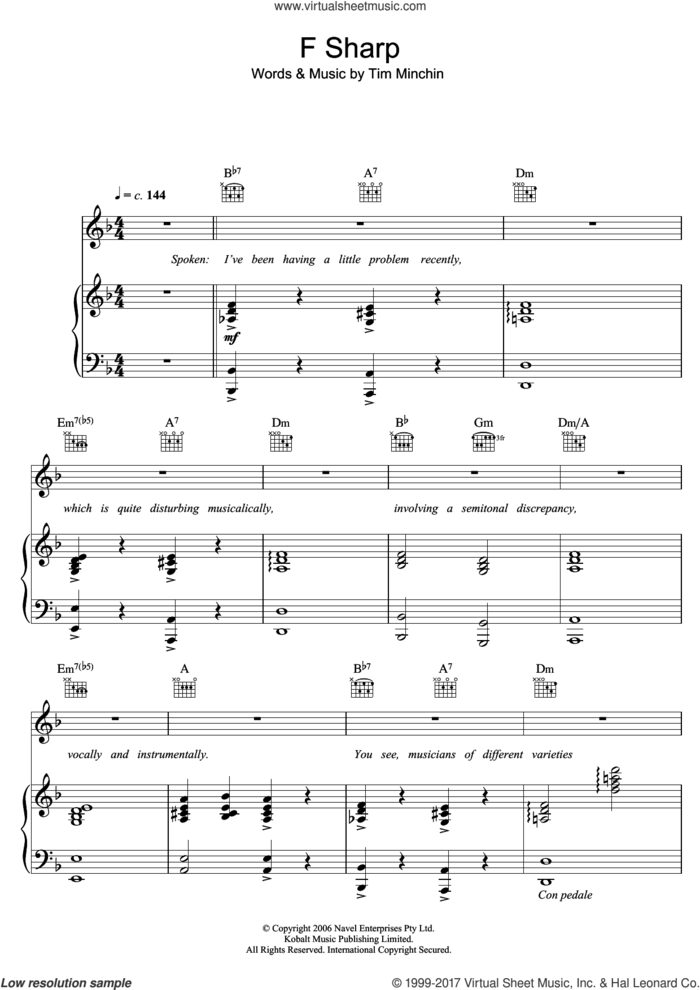 F Sharp sheet music for voice, piano or guitar by Tim Minchin, intermediate skill level