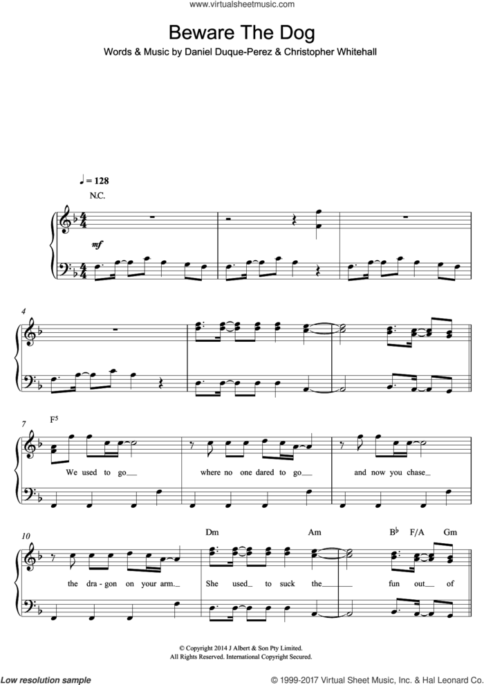 Beware The Dog sheet music for piano solo by The Griswolds, Christopher Whitehall and Daniel Duque-Perez, easy skill level
