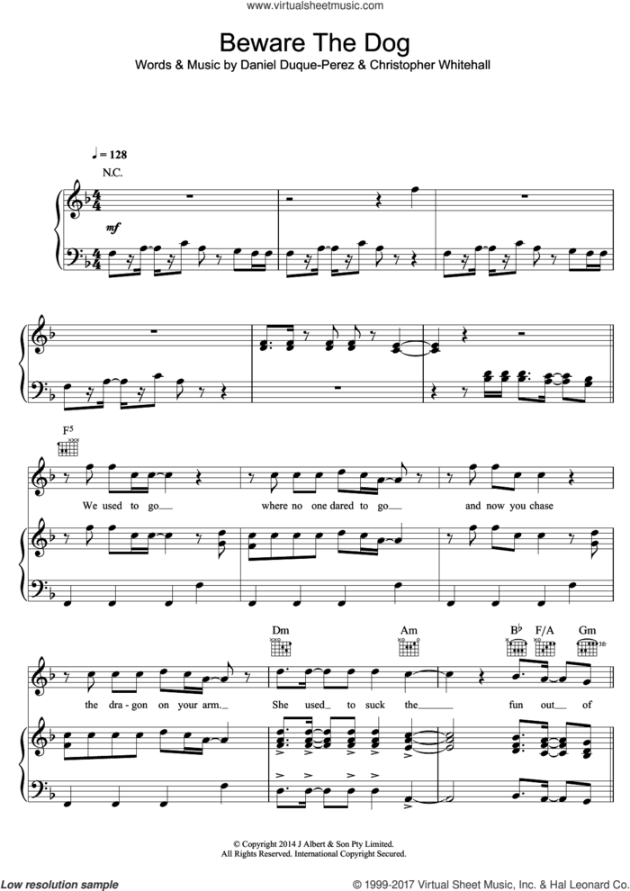 Beware The Dog sheet music for voice, piano or guitar by The Griswolds, Christopher Whitehall and Daniel Duque-Perez, intermediate skill level