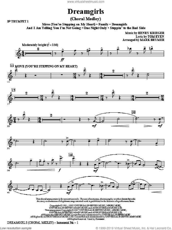 Dreamgirls (Choral Medley) (complete set of parts) sheet music for orchestra/band by Henry Krieger, Tom Eyen and Mark Brymer, intermediate skill level