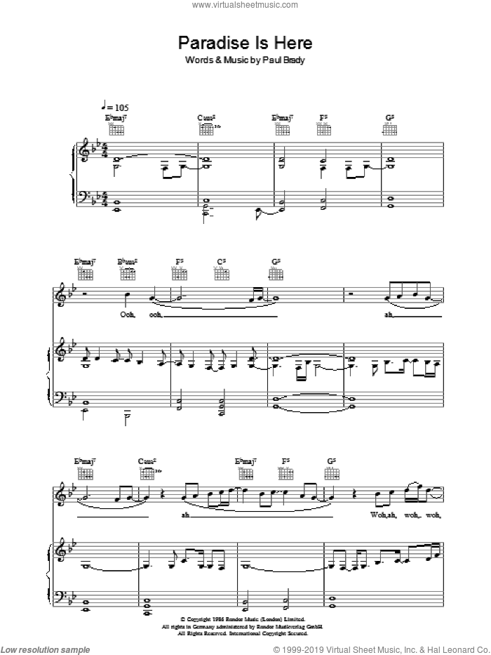Paradise Is Here sheet music for voice, piano or guitar by Paul Brady, intermediate skill level