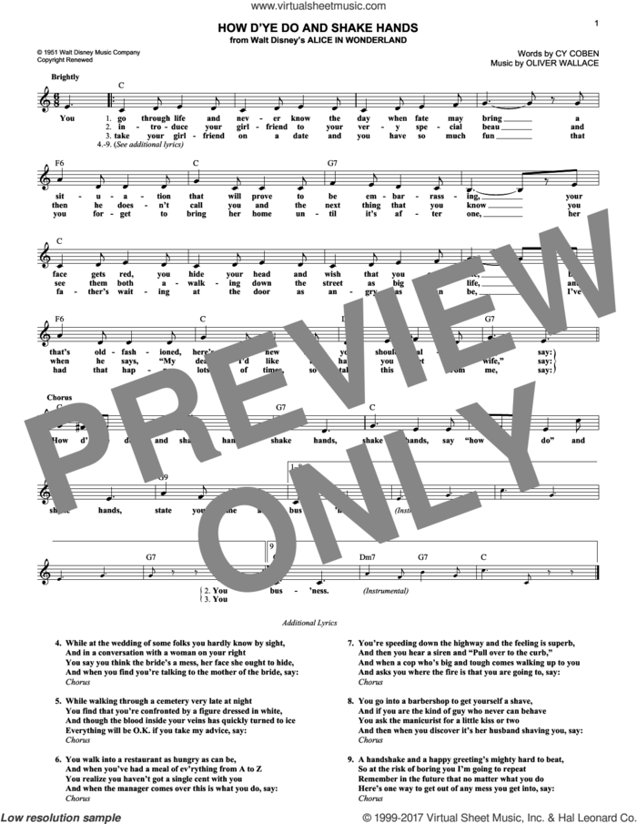 How D'ye Do And Shake Hands sheet music for voice and other instruments (fake book) by Cy Coben and Oliver Wallace, intermediate skill level