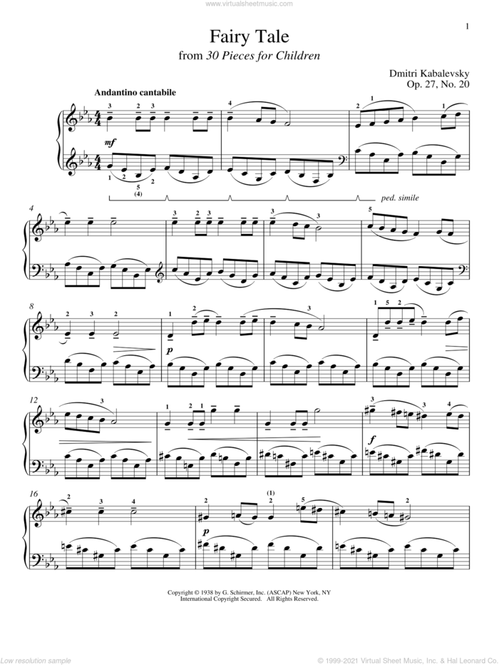 Fairy Tale, Op. 27, No. 20 sheet music for piano solo by Dmitri Kabalevsky, Jeffrey Biegel, Margaret Otwell and Richard Walters, classical score, intermediate skill level
