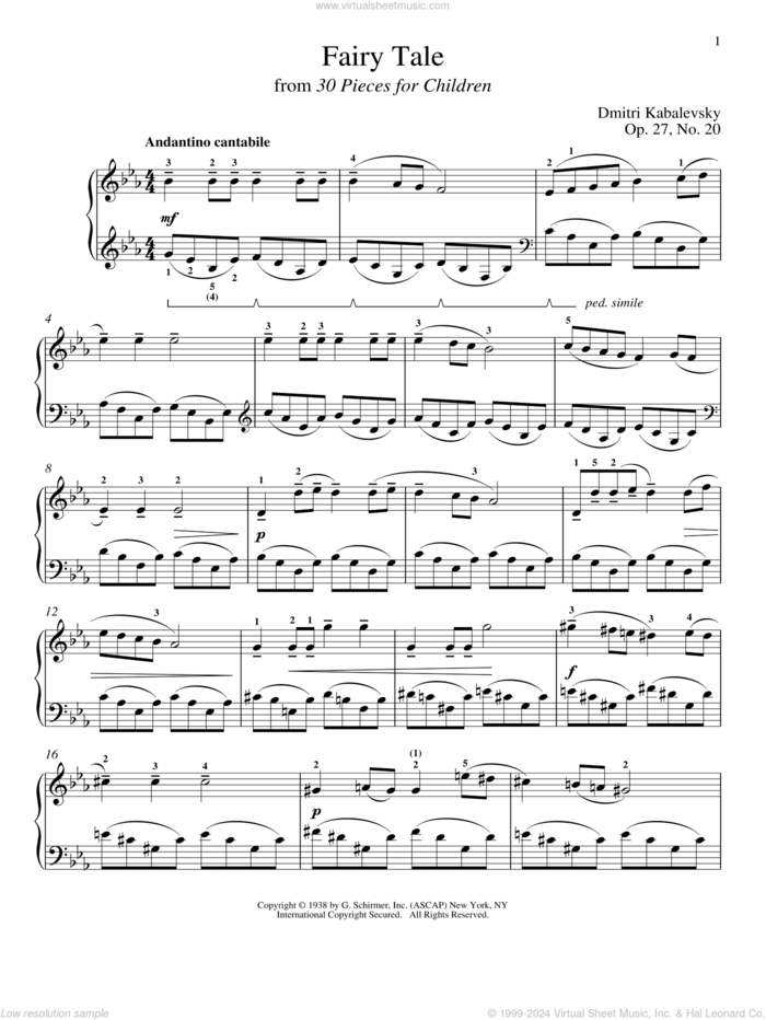 Fairy Tale, Op. 27, No. 20 sheet music for piano solo by Dmitri Kabalevsky, Jeffrey Biegel, Margaret Otwell and Richard Walters, classical score, intermediate skill level