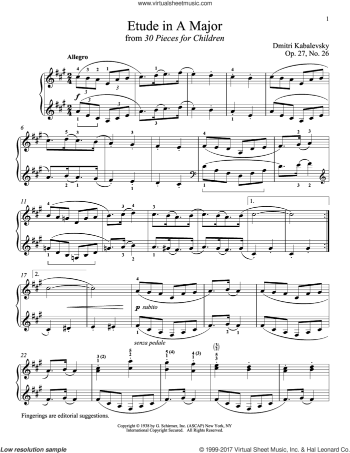 Etude In A Major, OP. 27, No. 26 sheet music for piano solo by Dmitri Kabalevsky, Jeffrey Biegel, Margaret Otwell and Richard Walters, classical score, intermediate skill level