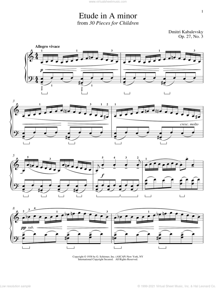 Etude In A Minor sheet music for piano solo by Dmitri Kabalevsky, Jeffrey Biegel, Margaret Otwell and Richard Walters, classical score, intermediate skill level