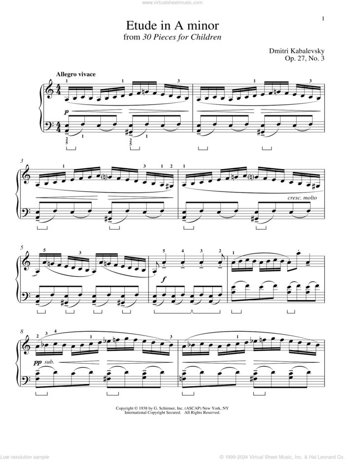 Etude In A Minor sheet music for piano solo by Dmitri Kabalevsky, Jeffrey Biegel, Margaret Otwell and Richard Walters, classical score, intermediate skill level