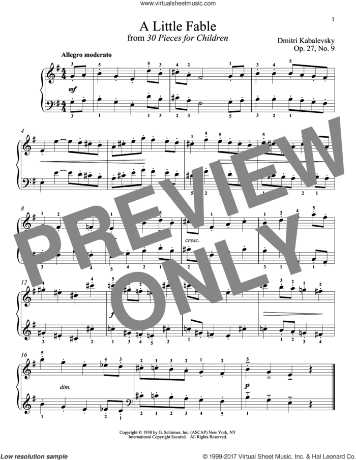 A Little Fable sheet music for piano solo by Dmitri Kabalevsky, Jeffrey Biegel, Margaret Otwell and Richard Walters, classical score, intermediate skill level