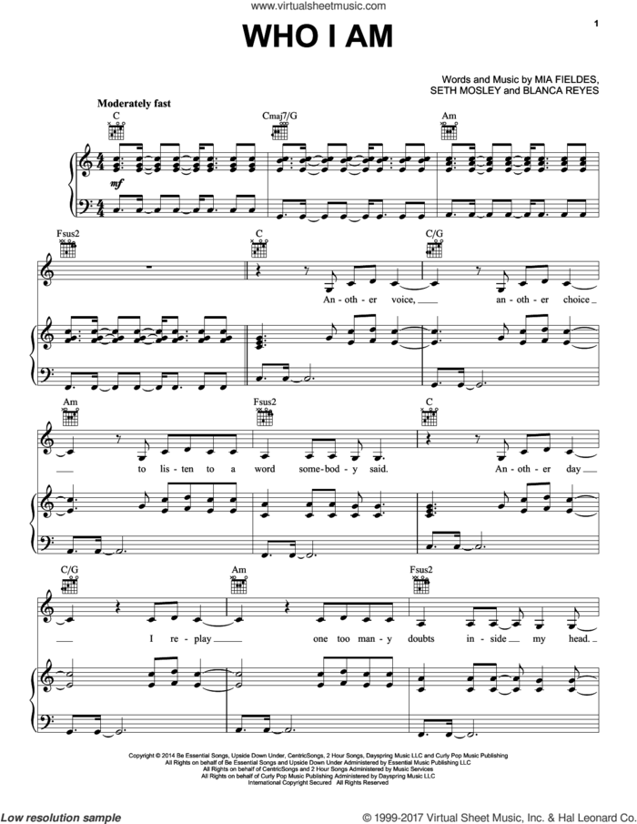 Who I Am sheet music for voice, piano or guitar by Blanca, Blanca Reyes, Mia Fields and Seth Mosley, intermediate skill level