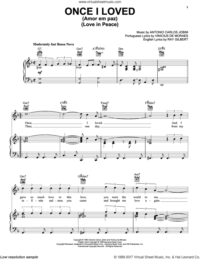 Once I Loved (Amor Em Paz) (Love In Peace) sheet music for voice, piano or guitar by Antonio Carlos Jobim, Frank Sinatra and Vinicius de Moraes, intermediate skill level