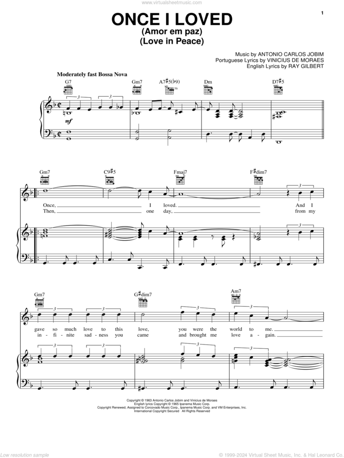 Once I Loved (Amor Em Paz) (Love In Peace) sheet music for voice, piano or guitar by Antonio Carlos Jobim, Frank Sinatra and Vinicius de Moraes, intermediate skill level