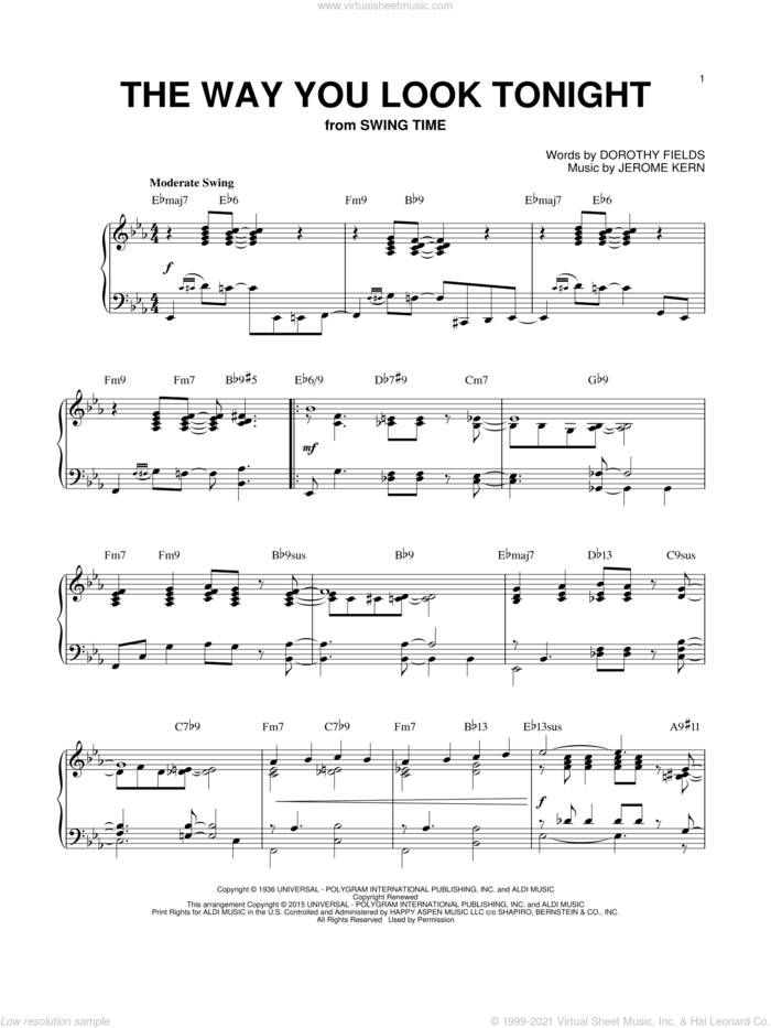 The Way You Look Tonight [Jazz version] (arr. Brent Edstrom) sheet music for piano solo by Jerome Kern, Brent Edstrom and Dorothy Fields, wedding score, intermediate skill level