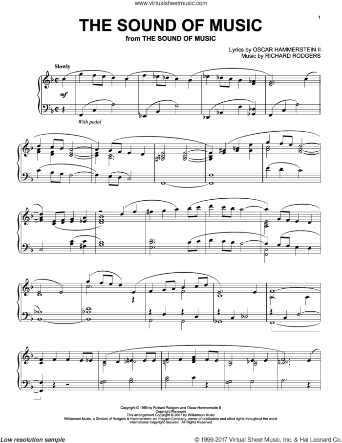 The Sound Of Music sheet music for piano solo by Rodgers & Hammerstein, Oscar II Hammerstein and Richard Rodgers, intermediate skill level