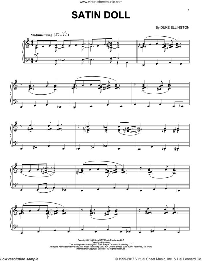 Satin Doll, (intermediate) sheet music for piano solo by Duke Ellington, intermediate skill level