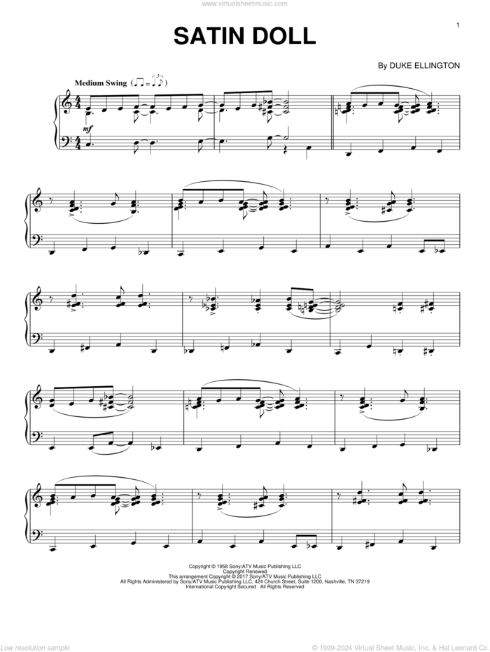 Satin Doll, (intermediate) sheet music for piano solo by Duke Ellington, intermediate skill level