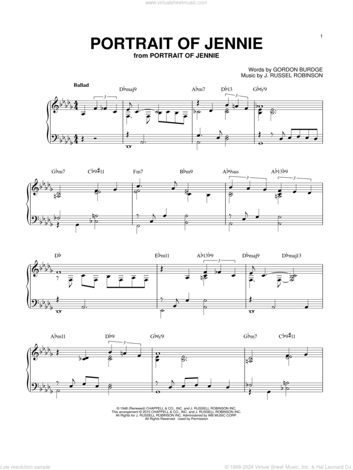 Portrait of Jennie [Jazz version] (arr. Brent Edstrom) sheet music for piano solo by Russell Robinson, Brent Edstrom and Gordon Burdge, intermediate skill level