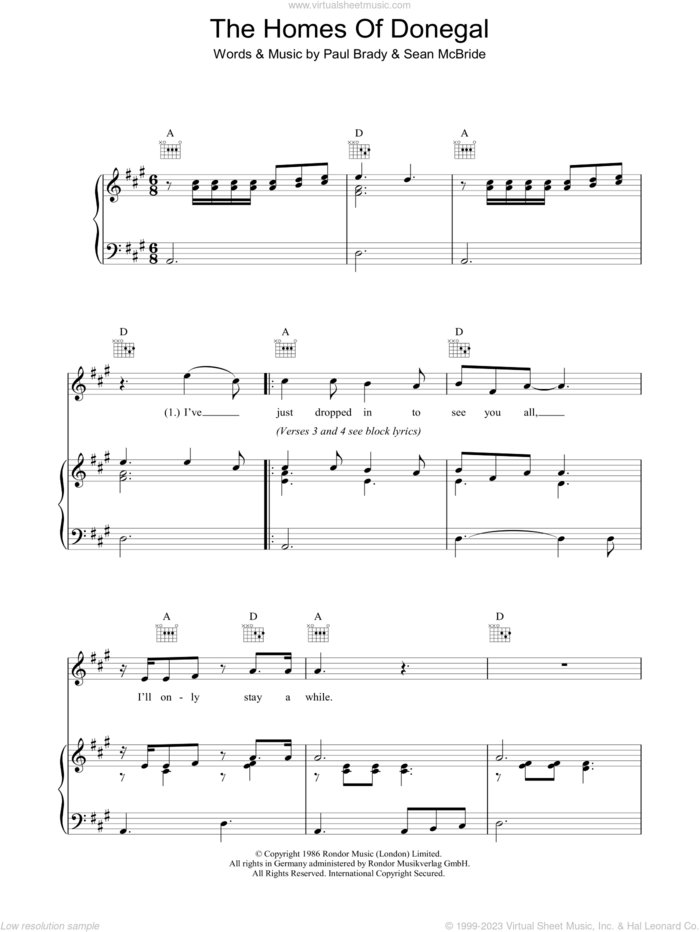 The Homes Of Donegal sheet music for voice, piano or guitar by Paul Brady and Miscellaneous, intermediate skill level