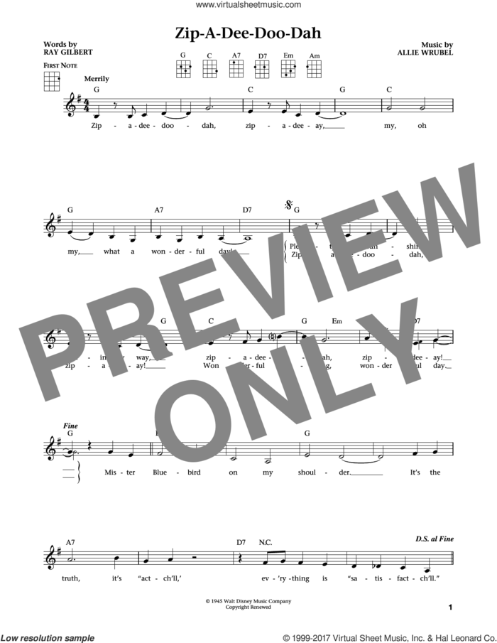 Zip-A-Dee-Doo-Dah (from The Daily Ukulele) (arr. Liz and Jim Beloff) sheet music for ukulele by Ray Gilbert, Jim Beloff, Liz Beloff and Allie Wrubel, intermediate skill level