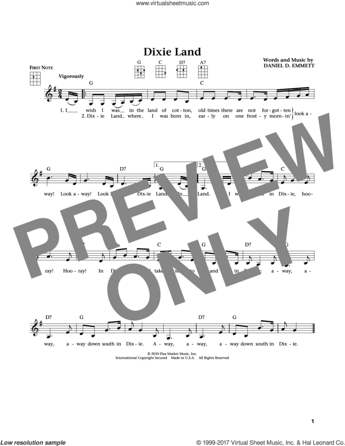 Dixie Land (from The Daily Ukulele) (arr. Liz and Jim Beloff) sheet music for ukulele by Daniel Emmitt, Jim Beloff and Liz Beloff, intermediate skill level
