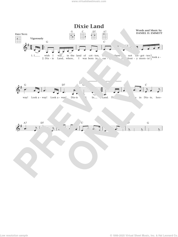 Dixie Land (from The Daily Ukulele) (arr. Liz and Jim Beloff) sheet music for ukulele by Daniel Emmitt, Jim Beloff and Liz Beloff, intermediate skill level