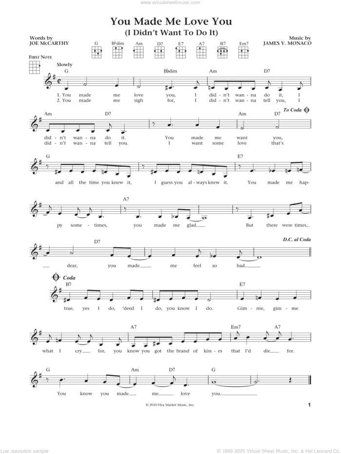 You Made Me Love You (I Didn't Want To Do It) (from The Daily Ukulele) (arr. Liz and Jim Beloff) sheet music for ukulele by James Monaco, Jim Beloff, Liz Beloff and Joe McCarthy, intermediate skill level