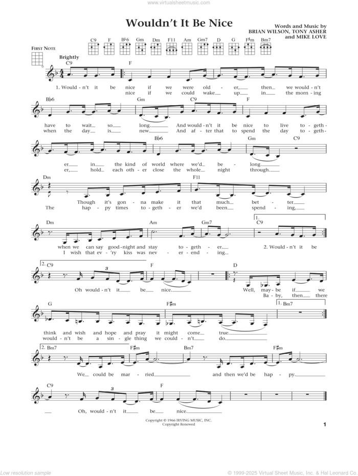 Wouldn't It Be Nice (from The Daily Ukulele) (arr. Liz and Jim Beloff) sheet music for ukulele by The Beach Boys, Jim Beloff, Liz Beloff, Brian Wilson, Mike Love and Tony Asher, intermediate skill level