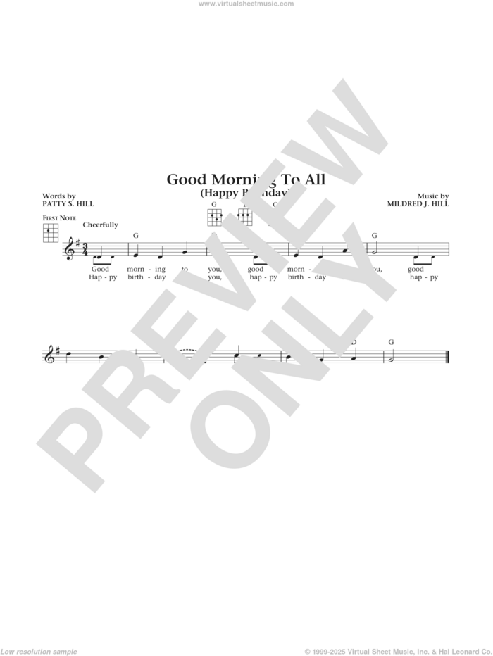 Good Morning To All (from The Daily Ukulele) (arr. Liz and Jim Beloff) sheet music for ukulele by Mildred J. Hill, Jim Beloff, Liz Beloff and Patty Smith Hill, intermediate skill level