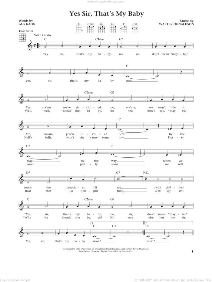 Yes Sir, That's My Baby (from The Daily Ukulele) (arr. Liz and Jim Beloff) sheet music for ukulele by Gus Kahn, Jim Beloff, Liz Beloff and Walter Donaldson, intermediate skill level